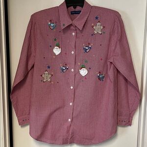 Karen Scott Red Holiday Embroidered Blouse